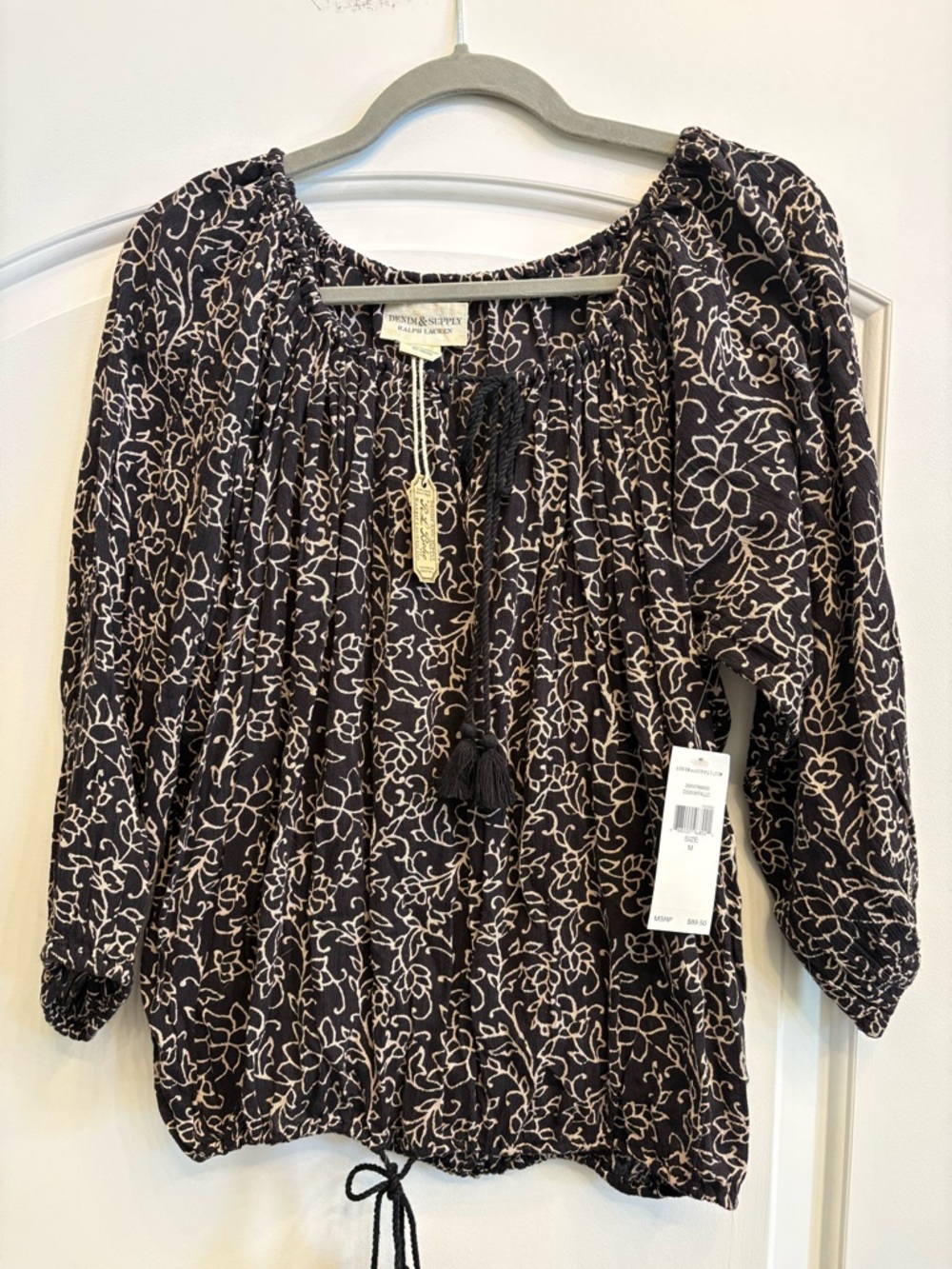 Denim & Supply Ralph Lauren Black Blouse with Cream Floral Print